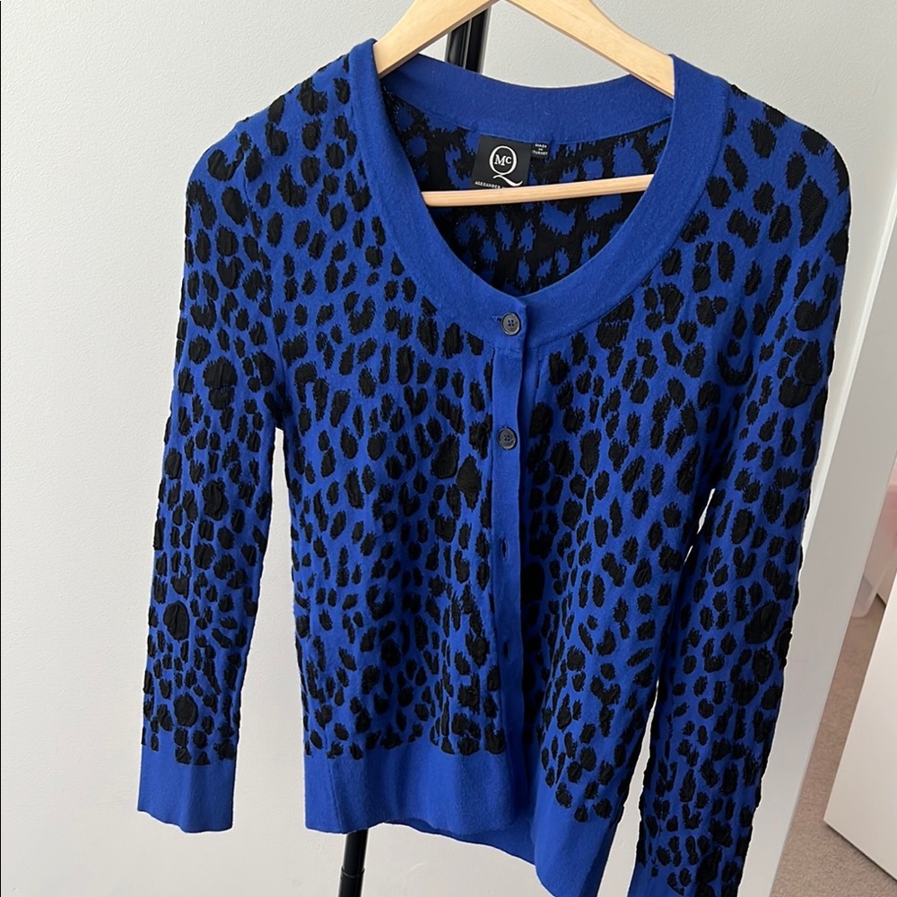 Alexander McQueen Blue and Black Cardigan Sweater with Animal Print
